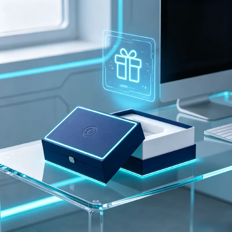 科技蓝压纹翻盖数码礼盒定制